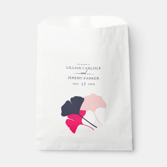 Sachets En Papier Mariage Feuille Bold Modern Navy et Pink Ginkgo (Devant)