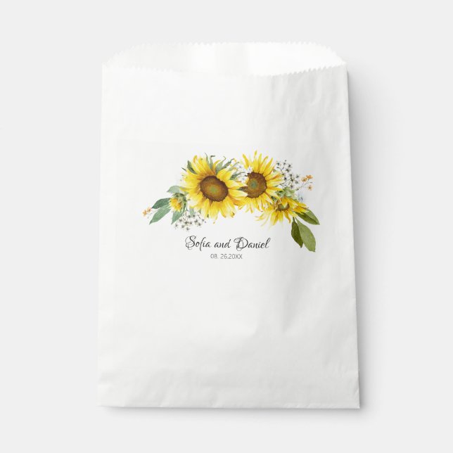 Sachets En Papier Mariage fleur sauvage d'aquarelle de tournesol (Devant)
