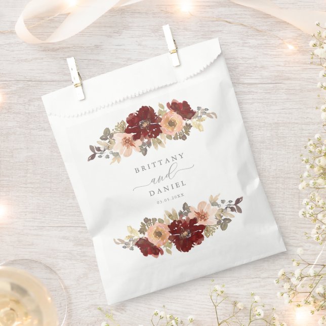 Sachets En Papier Mariage floral de Bourgogne et de Pêche (Coupé)