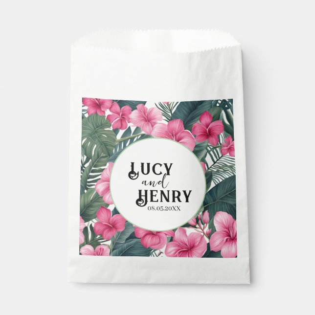 Sachets En Papier Mariage floral imprimé de vacances rose tropical (Devant)