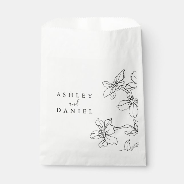 Sachets En Papier Mariage floral moderne noir et blanc (Devant)