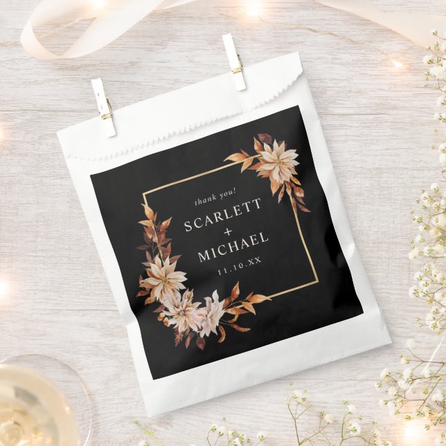 Sachets En Papier Mariage Floral noir (Coupé)