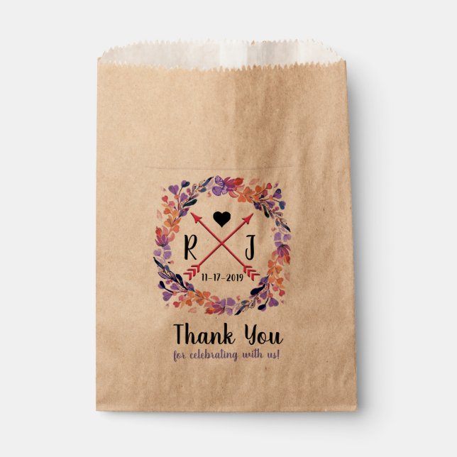 Sachets En Papier Mariage floral violet Monogramme Conception de la  (Devant)