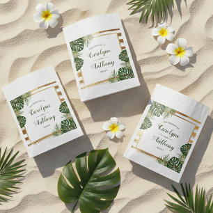 Sachets En Papier Mariage Gold Foil & Green Palm Leaf Beach