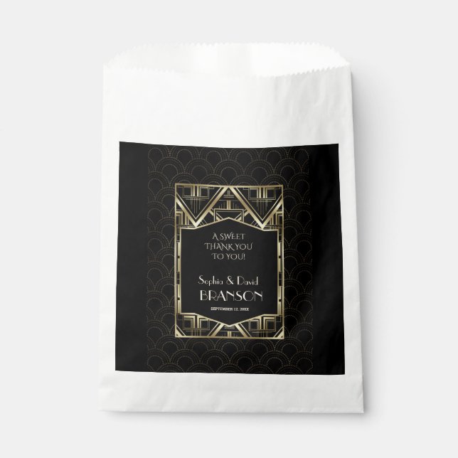 Sachets En Papier Mariage Gold Great Gatsby Art Déco MERCI (Devant)