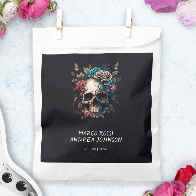 Sachets En Papier Mariage gothique du tatouage au crâne (Skull Tattoo Rock and Roll Gothic Wedding Favor Bag)