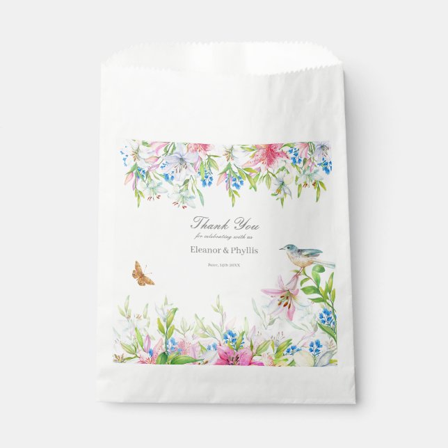 Sachets En Papier Mariage.Lys et oiseaux Mariage d'aquarelle (Devant)