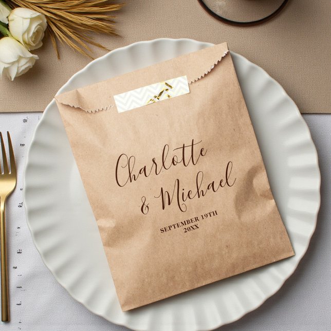 Sachets En Papier Mariage Minimaliste Script Boho Brun (Créateur téléchargé)