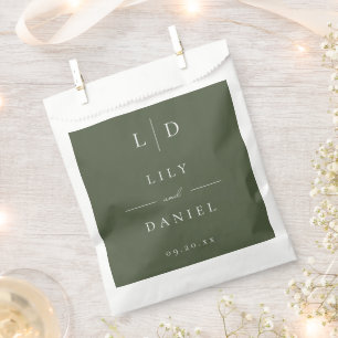 Sachets En Papier Mariage minimaliste vert olive Monogramme