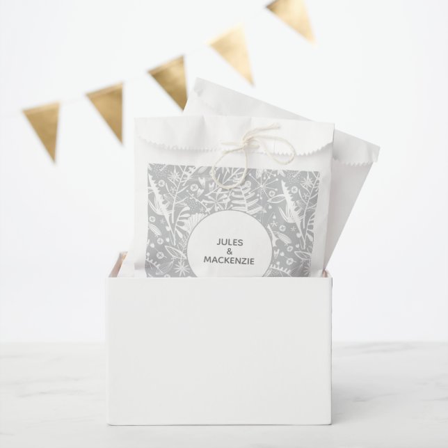 Sachets En Papier Mariage moderne Botanique gris argent (Fête)