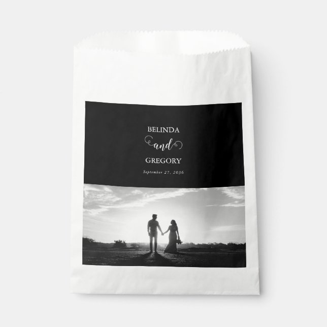 Sachets En Papier Mariage photo moderne en noir et blanc (Devant)