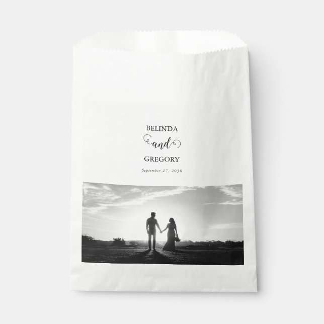 Sachets En Papier Mariage photo moderne en noir et blanc (Devant)