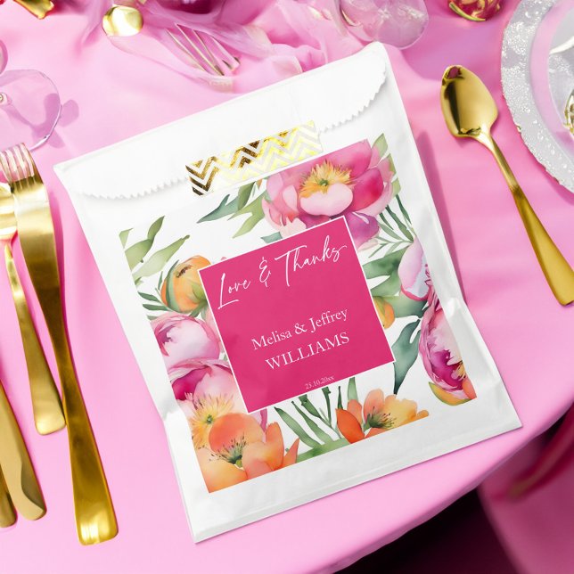 Sachets En Papier Mariage privilégie les fleurs orange rose (Wedding favors pink and orange flowers personalized favor bag  elegant floral favor bag)