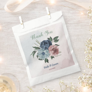 Sachets En Papier Mariage romantique fleurs bleues verdure rose