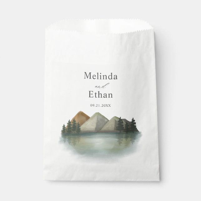 Sachets En Papier Mariage Rustique Mountain & Lake Evergreen (Devant)