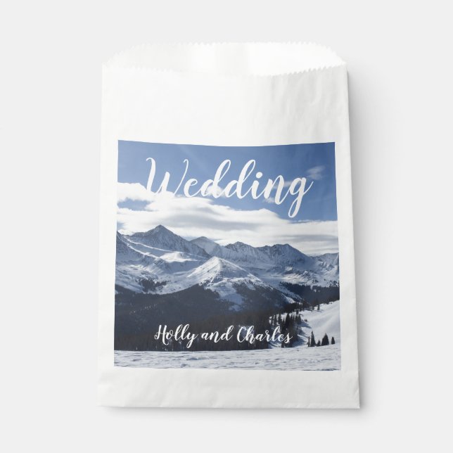 Sachets En Papier Mariage Snowy Mountains Alpine Thème (Devant)