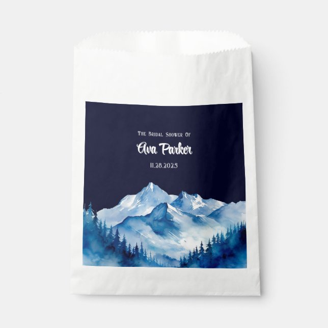 Sachets En Papier Mariage sous la neige bleue hivernale (Devant)