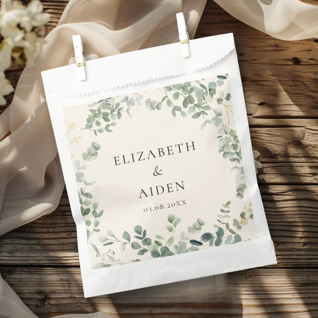 Sachets En Papier Mariage végétal Eucalyptus (Eucalyptus Wedding Favor Bag with your name and date.)