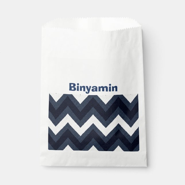 Sachets En Papier Marine zigzag upsherin en faveur sac avec nom (Devant)