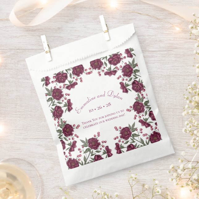 Sachets En Papier Maroon Rose Wedding (Coupé)