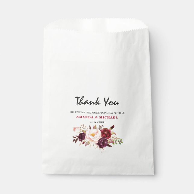 Sachets En Papier Marsala rouge de Bourgogne Floral Rustique Boho ma (Devant)