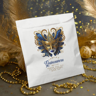 Sachets En Papier Masquerade Motif Quinceanera Blue Gold ID1031