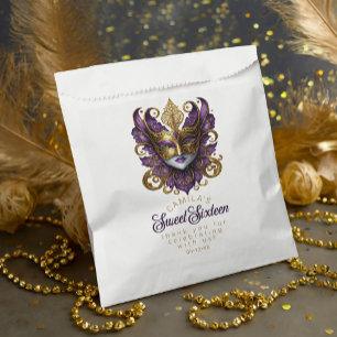 Sachets En Papier Masquerade Motif Sweet 16 Purple Gold ID1032