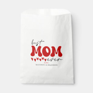 Sachets En Papier Meilleure maman jamais Red Grey Typographie Coeurs