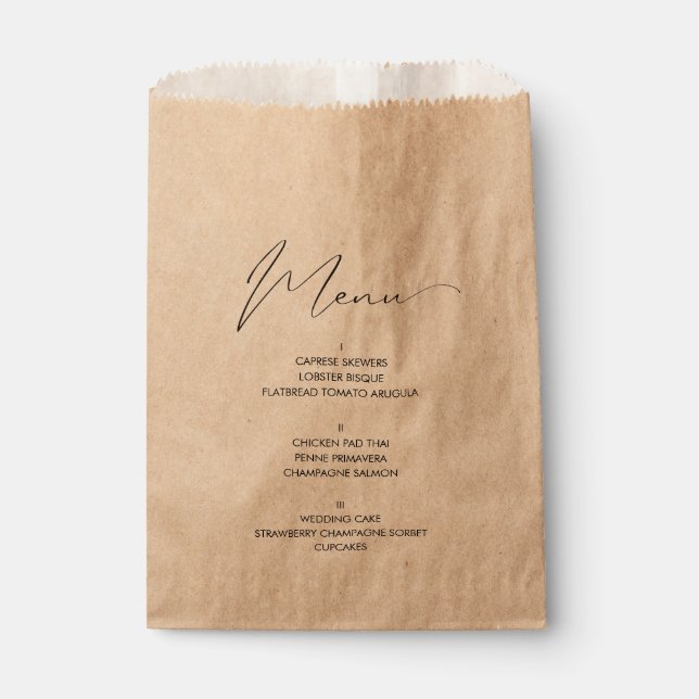 Sachets En Papier Menu Rustique Script Mariage Pain Sac Kraft Papier (Devant)