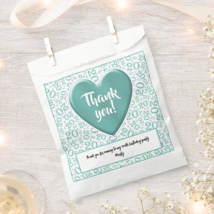 Sachets En Papier Merci 20e nombre aléatoire Motif Turquoise/blanc
