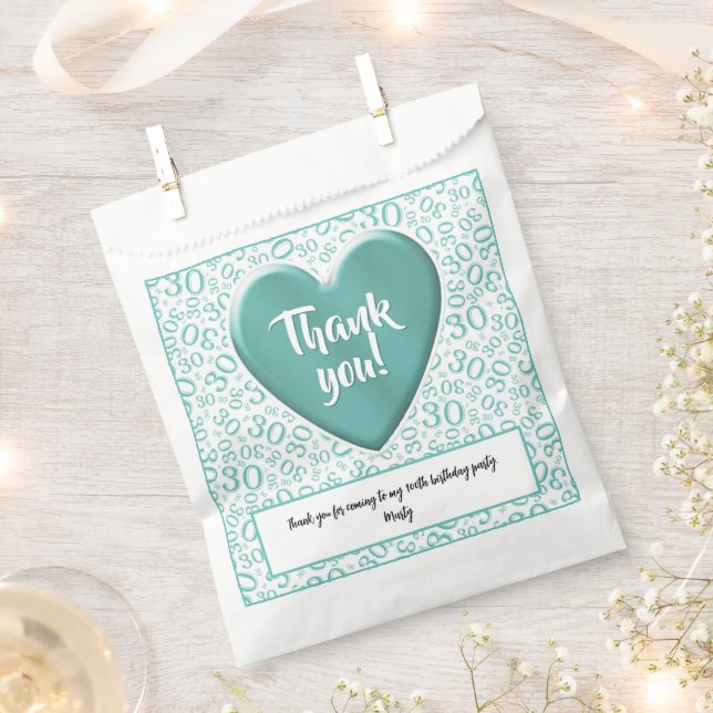 Sachets En Papier Merci 30e nombre aléatoire Motif Turquoise/blanc (Coupé)