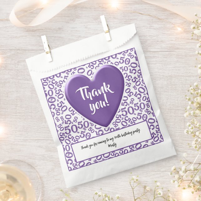 Sachets En Papier Merci 50e nombre aléatoire Motif violet/blanc (Coupé)