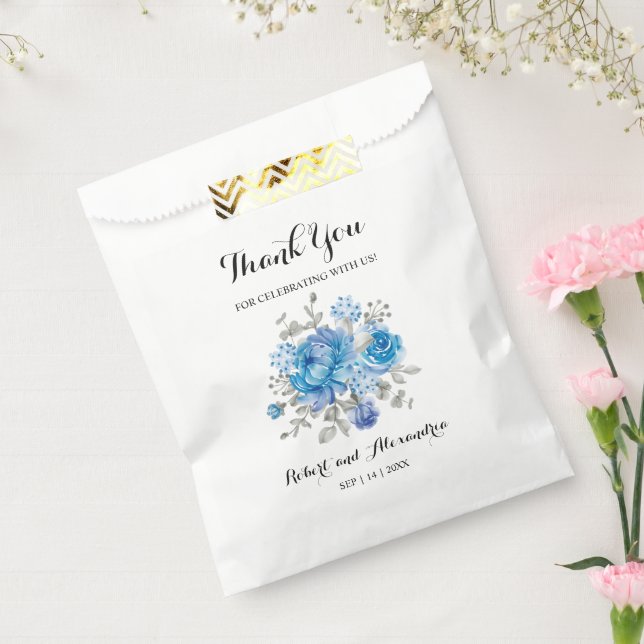 Sachets En Papier Merci à fleurs bleues pour Mariage (Scellé)