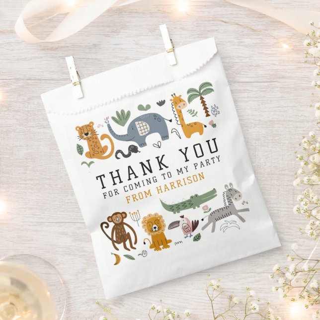 Sachets En Papier Merci Anniversaire Deux Animaux Safari Sauvages En (Coupé)