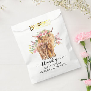 Sachets En Papier Merci Baby shower Highland Cow Rose