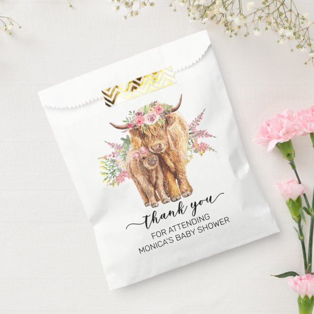 Sachets En Papier Merci Baby shower Highland Cow Rose (Scellé)