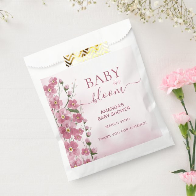 Sachets En Papier Merci bébé en Fleur Fille Rose Floral Douche (Scellé)