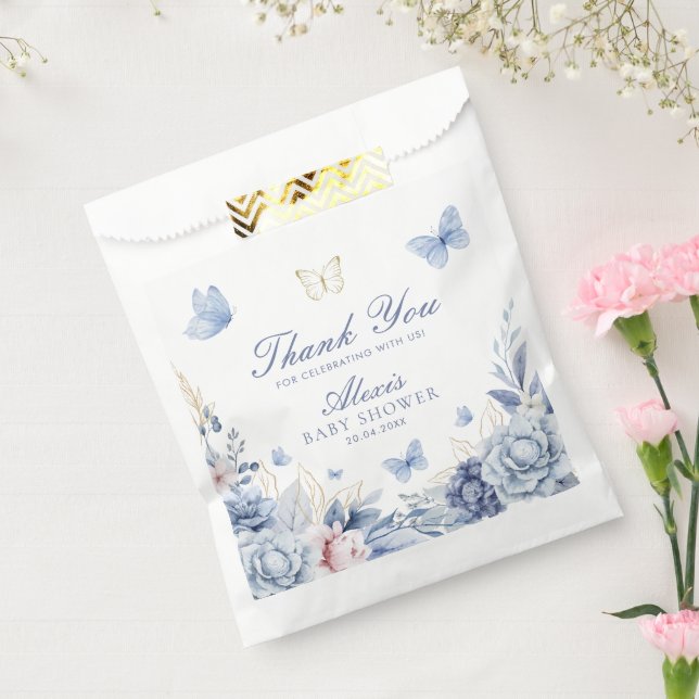 Sachets En Papier Merci bleu papillon Baby shower garçon (Scellé)