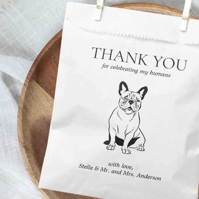 Sachets En Papier Merci Chien Traiter animal de compagnie dessin mar (french bulldog thank you doggie bag treat wedding favor)