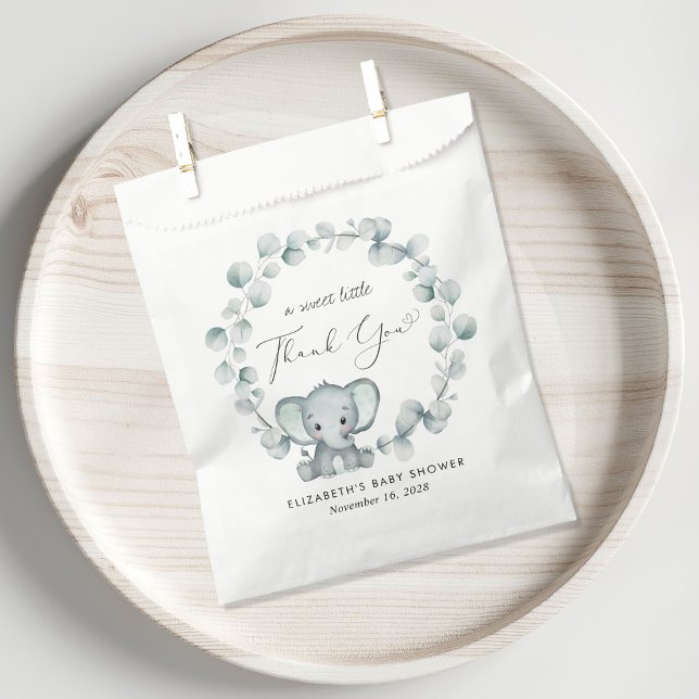 Sachets En Papier Merci de Baby shower Eucalyptus Eléphant mou (Créateur téléchargé)