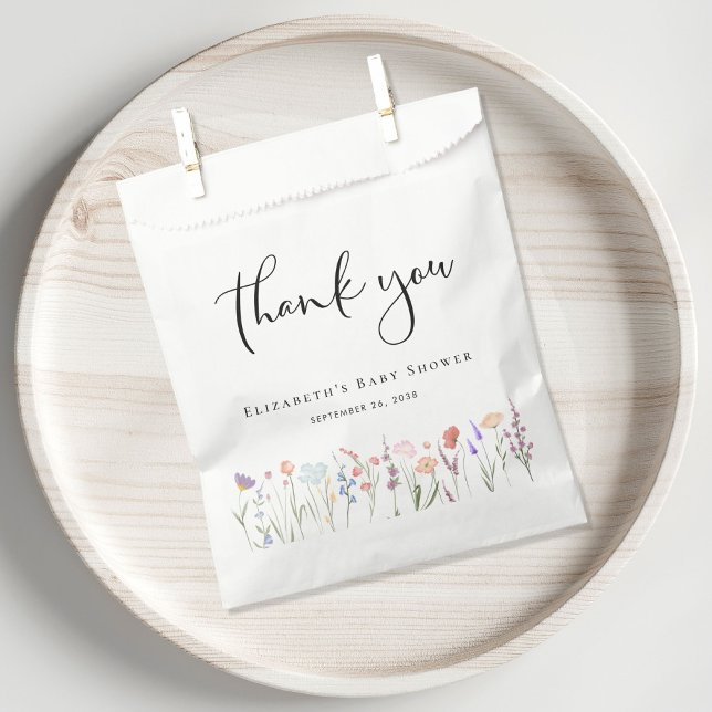 Sachets En Papier Merci de Baby shower fleur sauvage aquarelle (Créateur téléchargé)