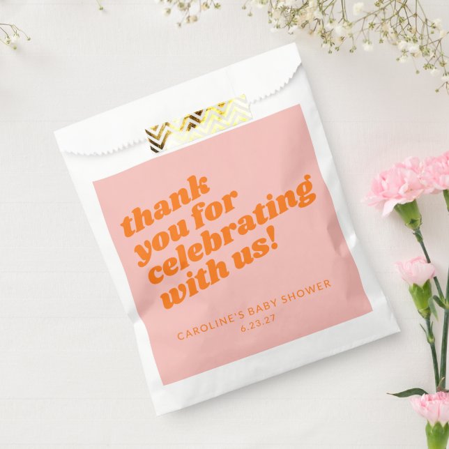 Sachets En Papier Merci de Baby shower moderne rose orange rétro (Scellé)
