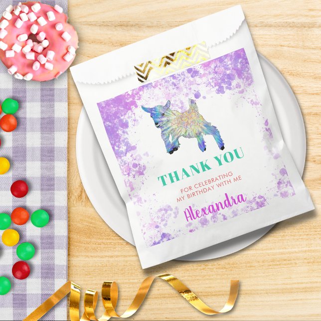 Sachets En Papier Merci de fête d'anniversaire de chèvre (Cute jumping goat farm animal watercolor birthday party thank you favor bag )