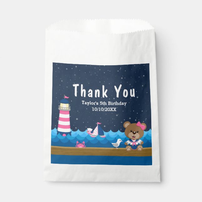 Sachets En Papier Merci de fête d'anniversaire rose pour fille nauti (Devant)