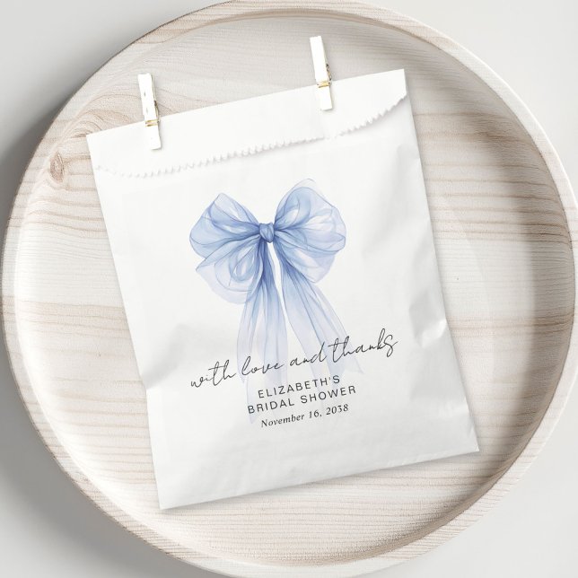Sachets En Papier Merci de Fête des mariées de Bow bleu Coquette (Créateur téléchargé)