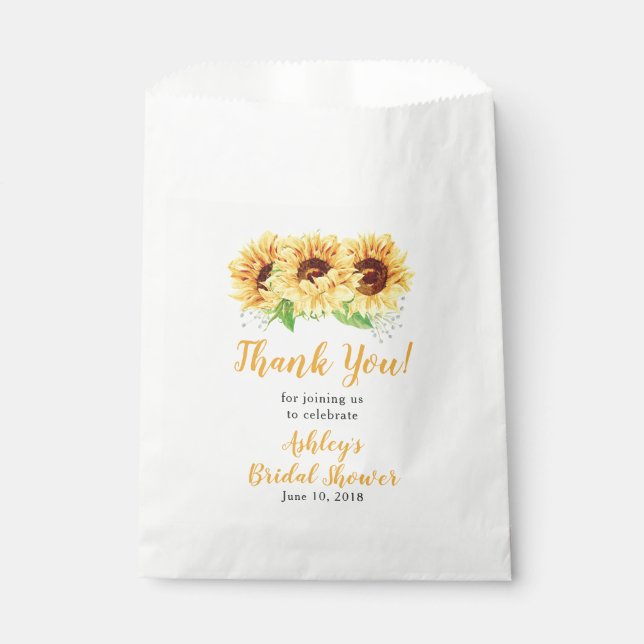 Sachets En Papier Merci de Fête des mariées de tournesol jaune (Devant)