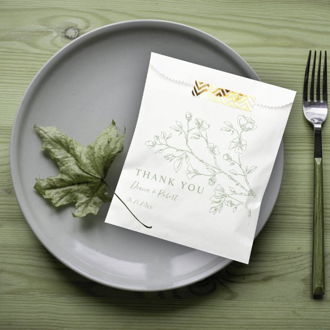 Sachets En Papier Merci de fleurs de la ligne verte Sage mariage (Créateur téléchargé)