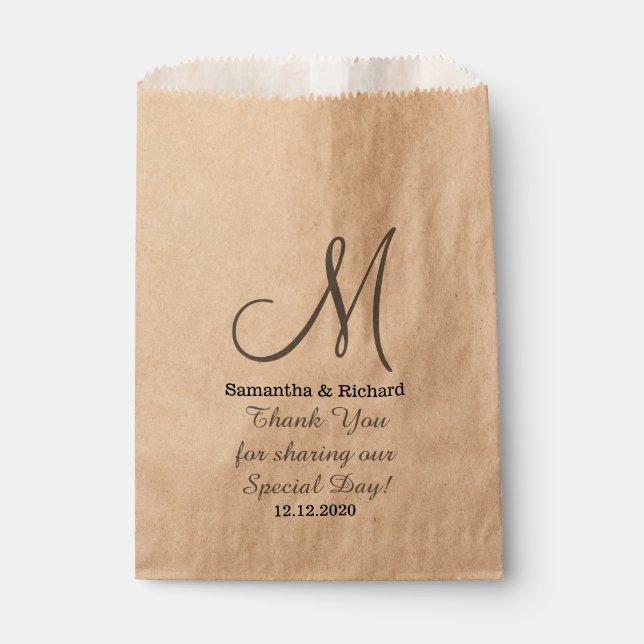 Sachets En Papier Merci de mariage simple et élégant Monogrammé (Devant)