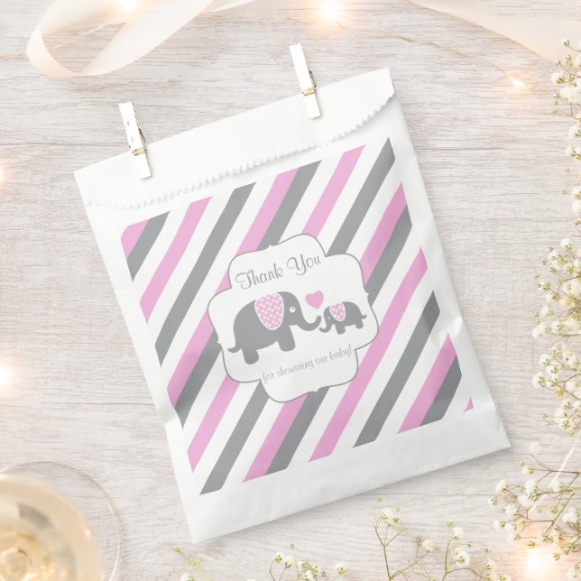 Sachets En Papier Merci d'éléphant rose, gris blanc (Coupé)