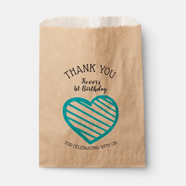 Sachets En Papier Merci du coeur rayé bleu (Devant)